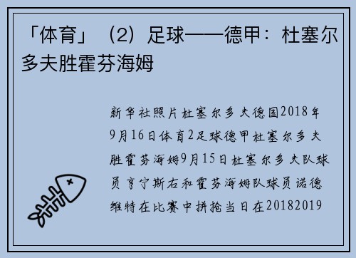 「体育」（2）足球——德甲：杜塞尔多夫胜霍芬海姆